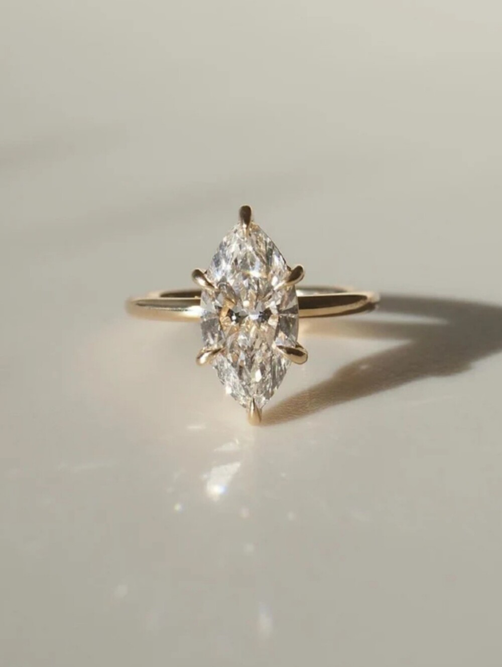 Delicate Marquise-Cut Mosisinite Ring in Gold
